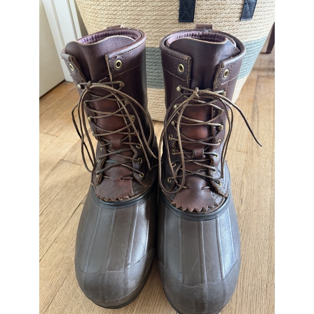 VTG Schnees Bozeman MT 10″ Hunting Pac Boots Mens 11 Brown Leather Rubber USA